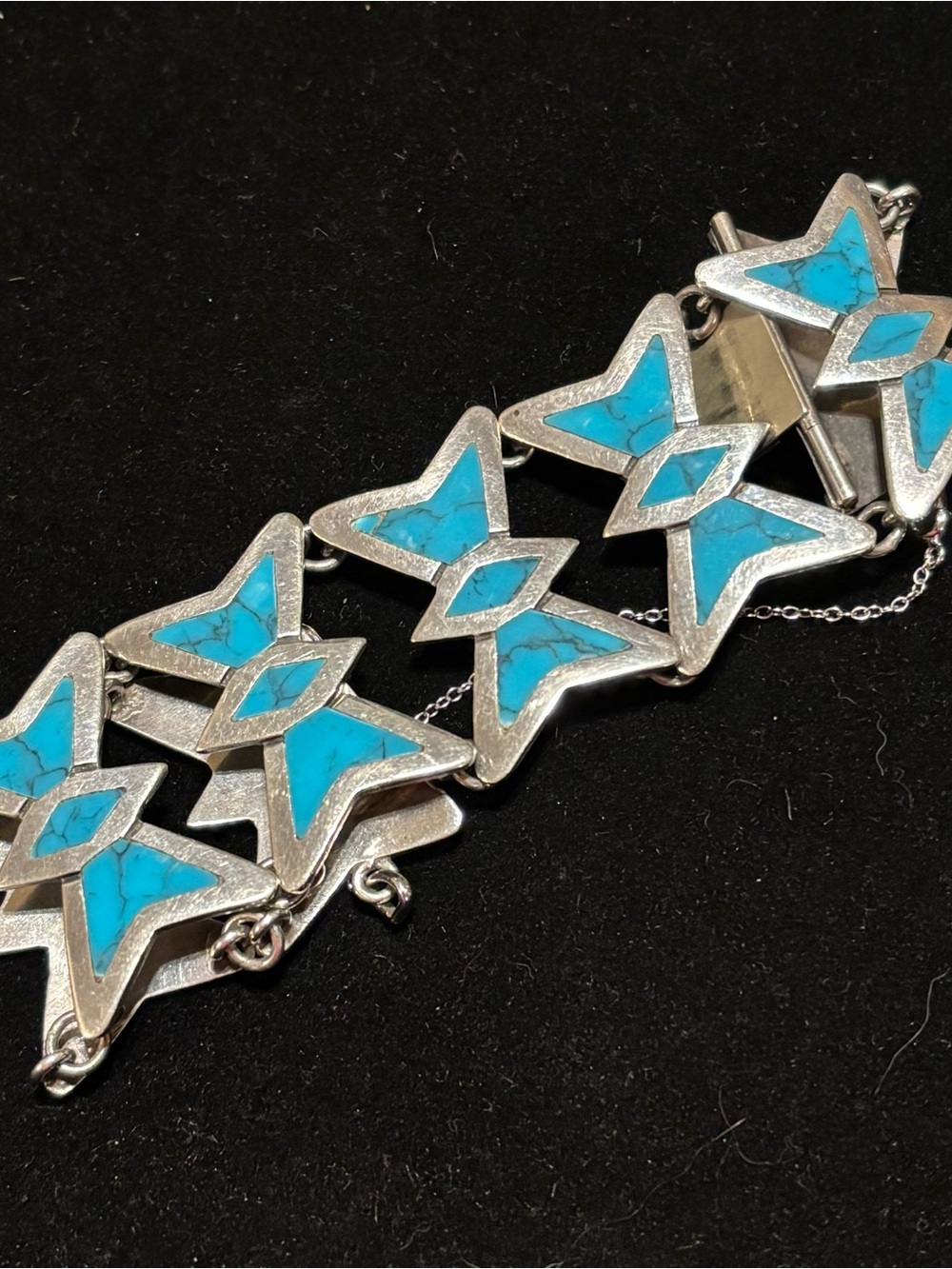 Geometric turquoise & sterling bracelet Taxco